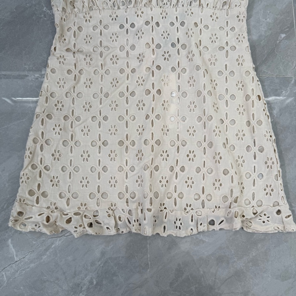 Women’s Nasty Gal Broderie Strappy Frill Hem Eyelet Mini Dress Tie Back Size 12 - Picture 5 of 16